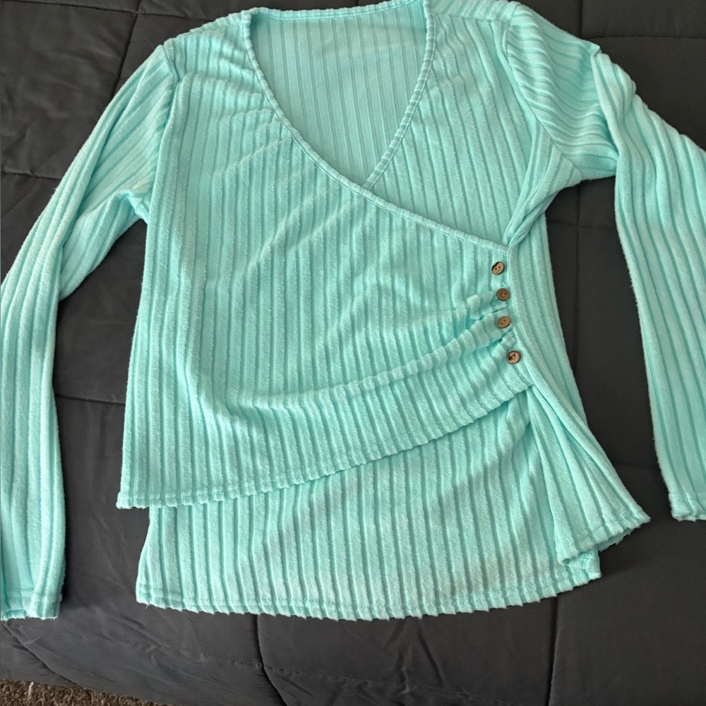 Mint Green Ribbed Wrap Top